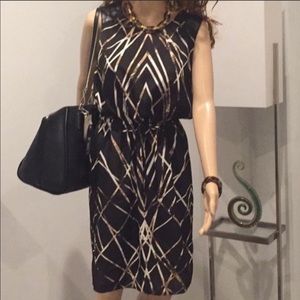 VINCE CAMUTO Black/Printed/leather Dress Sz Small
